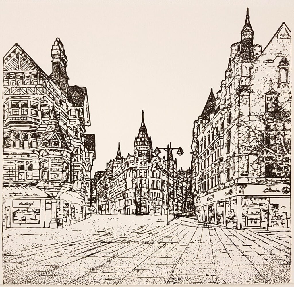 Old Market Square ink drawing